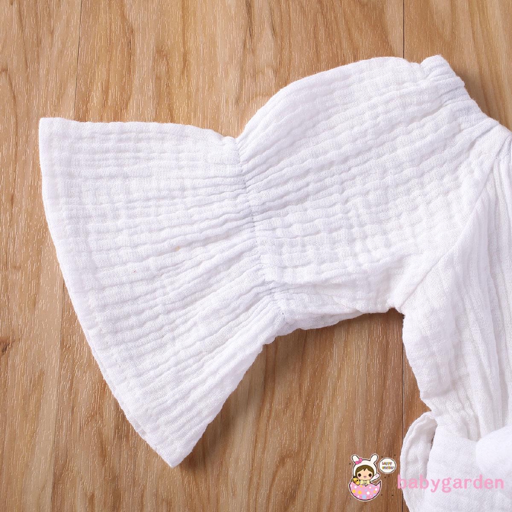Bộ áo liền quần tay loe thiết kế trễ vai cho bé gái