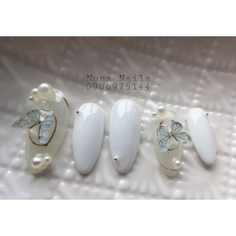 NAILBOX full option  Móng up Thiết kế bươm trắng cute inbox chọn size và  shape đầy đủ phụ kiện CÓ NOW SHIP