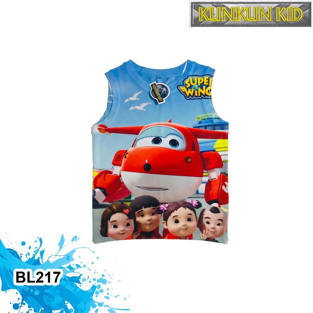 Quần áo bé trai Thun lạnh in hình Super Wings size đại từ 10-60kg Kunkun Kid BL217