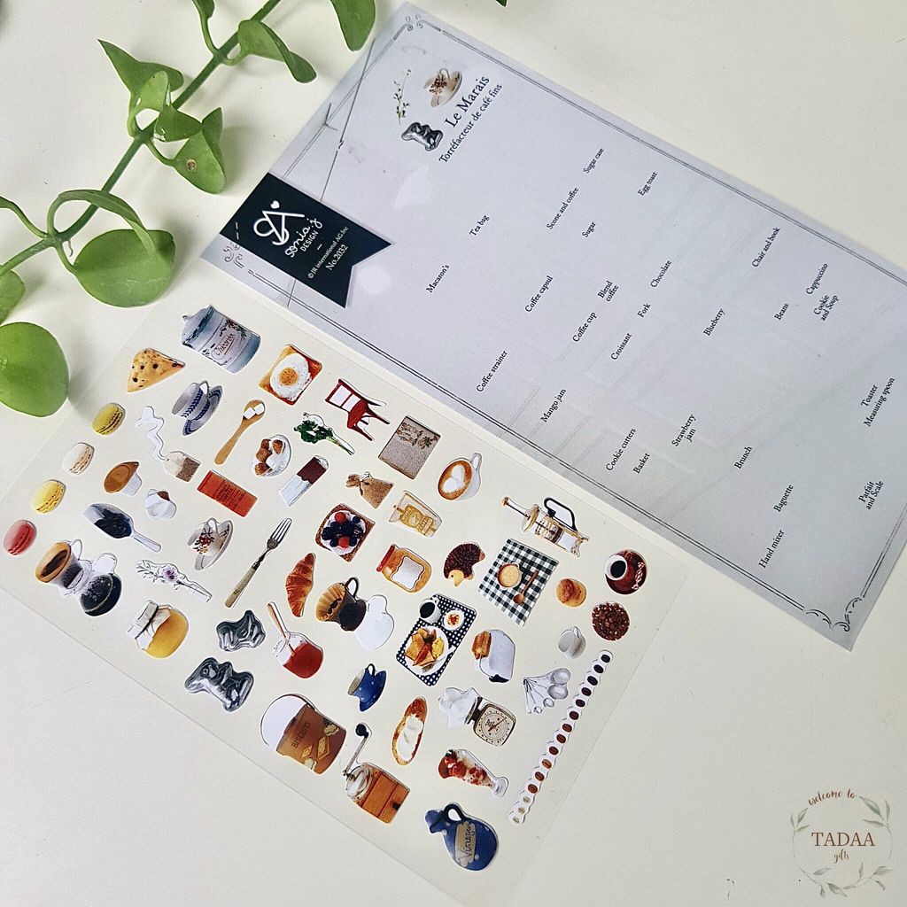 Sticker tem vintage trong suốt, animal, bánh kem, food phong cách retro