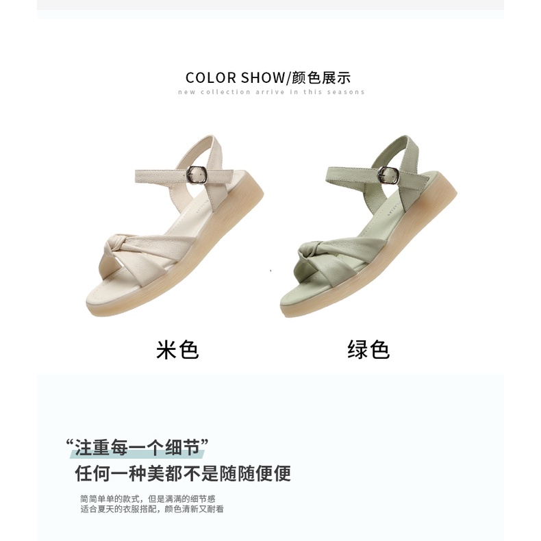 Giày Sandal Đế Bệt Dày Quai Da Mềm Thoải Mái Thời Trang Mùa Hè Dành Cho Nữ 202~2