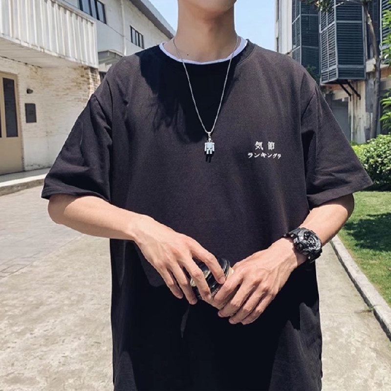 Áo Thun Tay Ngắn Cổ Tròn In Chữ Phong Cách Nhật Bản Thời Trang Cho Nam