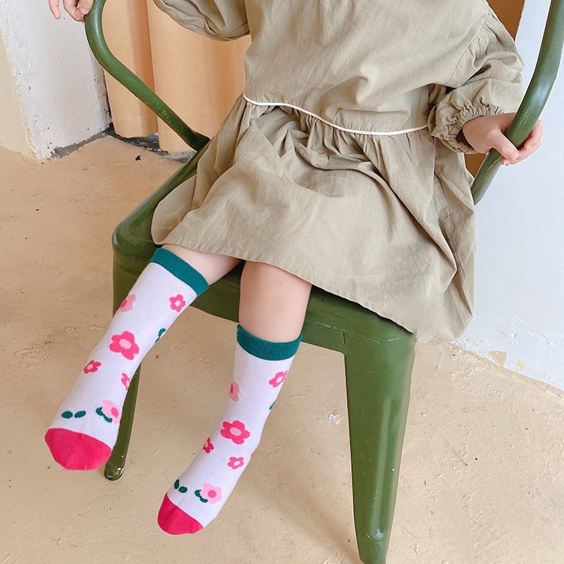 Bộ 3 đôi vớ cotton in kẻ sọc caro thời trang Hàn Quốc cho bé gái