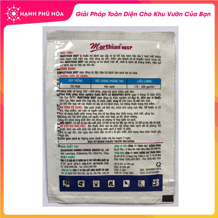 MARTHIAN 90SP 3g/Gói- Thuốc Đặc Hiệu Trừ Bệnh Héo Xanh, Bệnh Loét, Vàng Lá, Xì Mủ, Bạc Lá, Đốm Sọc Vi Khuẩn