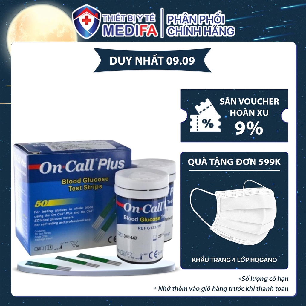 Combo 50 Que thử đường huyết On Call Plus và 50 kim chích máu thử tiểu đường