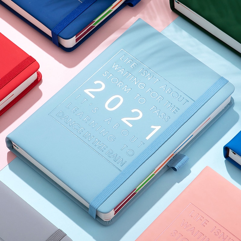 New Fashion Agenda Jan-Dec English language Thicken notebook A5 Leather soft cover School planner Efficiency journa