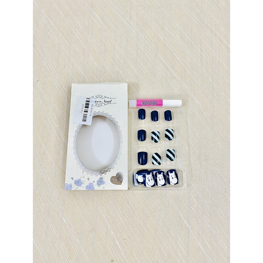 MÓNG TAY GIẢ ĐẸP KÈM KEO DÁN, hộp nails xinh dễ thương nail glue, nhiều màu đỏ trắng xanh đen hình thú trái dâu, tốt rẻ