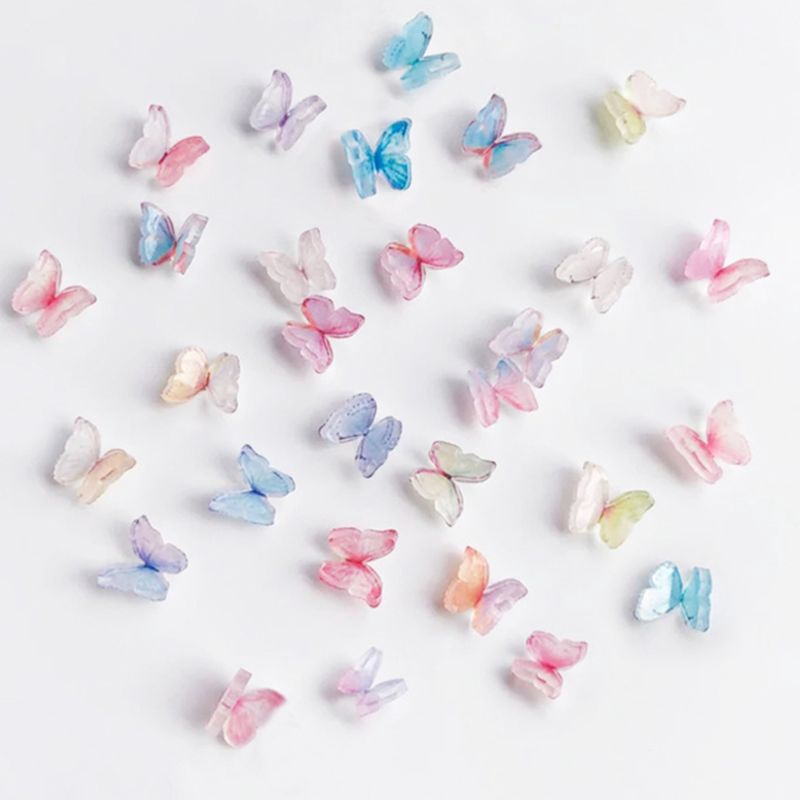 ✿AUTU 90Pcs/Sheet 3D Colorful Butterfly Heat Shrink Handmade Resin Nail Art Decoration