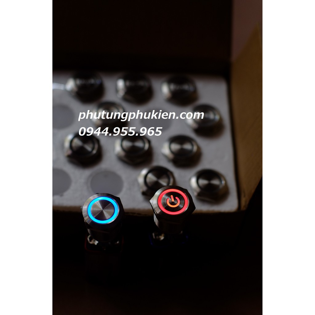 Công tắc LED tròn 19mm kim loại 12V chống nước nhấn nhá/ nhấn khóa - 19mm LED Momentary push button swit