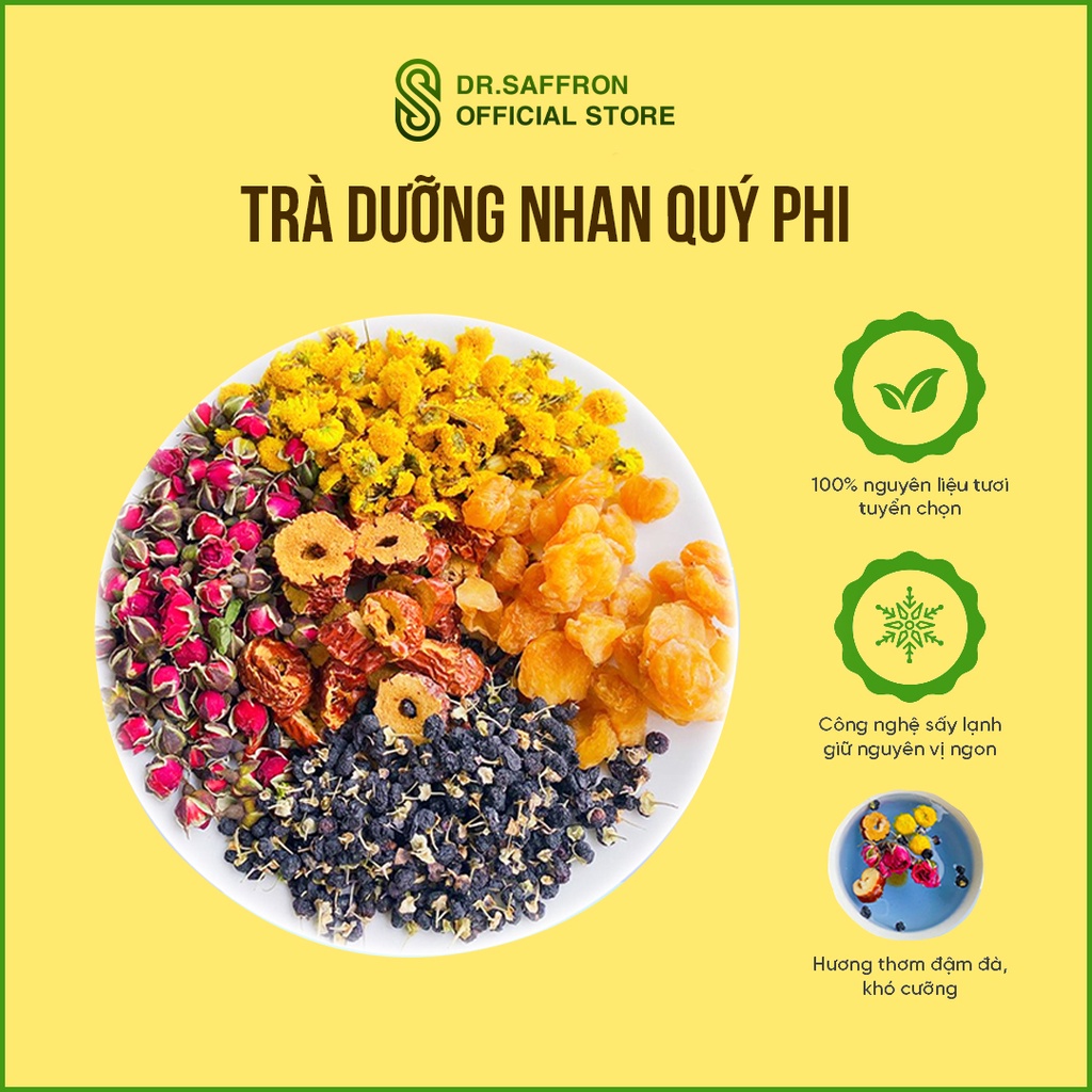 Trà dưỡng nhan Quý phi (Gồm: Long nhãn, táo đỏ, hắc kỷ tử, hoa hồng, hoa cúc)