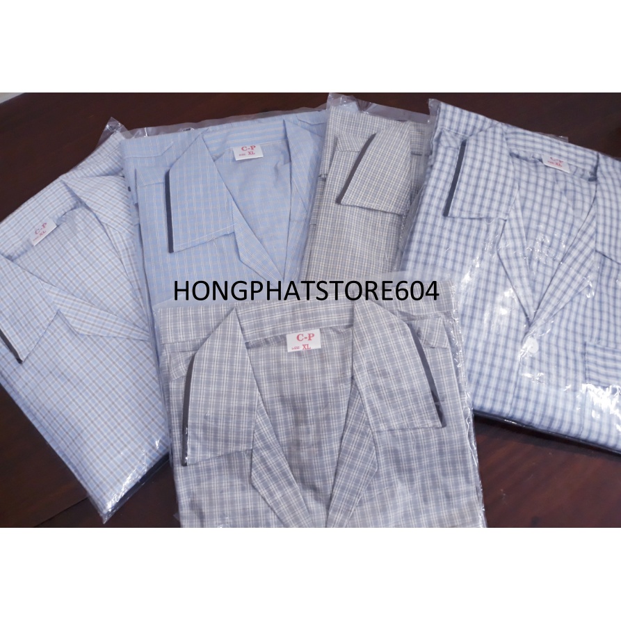 Bộ pijama, bộ ngủ nam trung niên kẻ kate dài tay