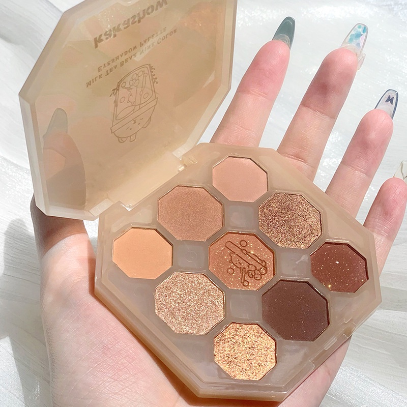 Bảng phấn mắt 9 màu lì và ánh nhũ kết hợp trang điểm kháng nước và lâu trôi