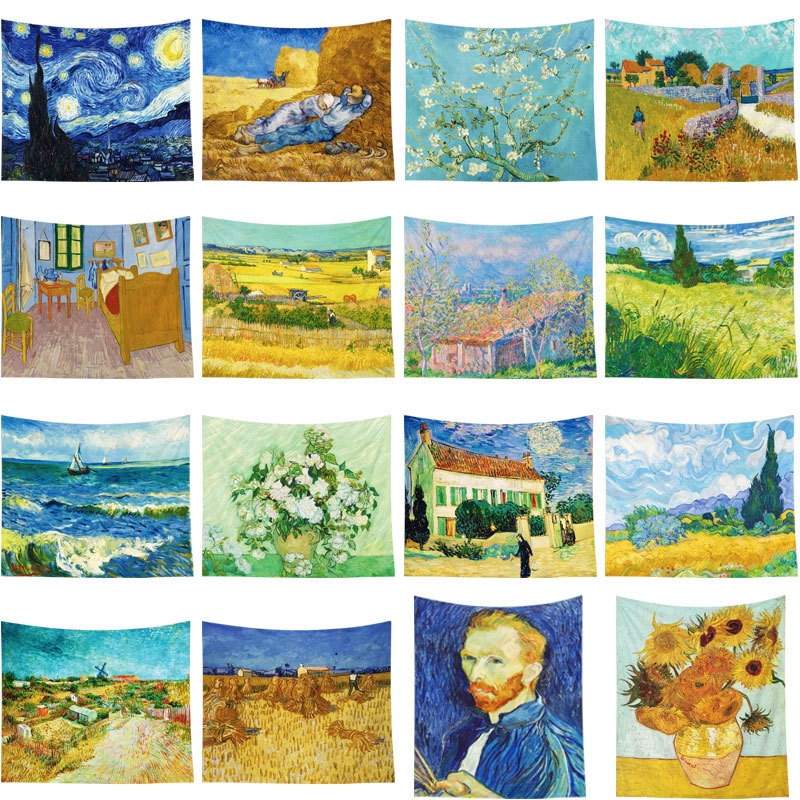 Wallpaper on the wall with oil paintings printed on soft fabrics used for decoration