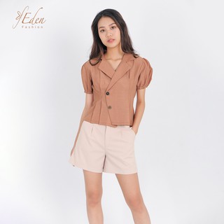 Áo kiểu thời trang Eden dáng ngắn cổ vest xếp li - ASM085