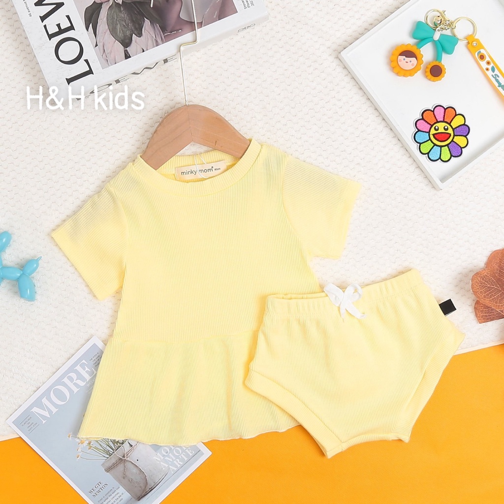 [Bé 7-19kg] Bộ ngắn tay thun gân tâm mềm mịn MINKY MOM cho bé gái từ 7-20kg