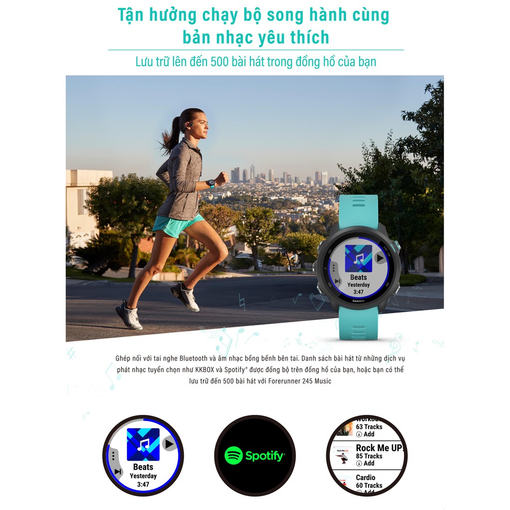 Vòng đeo tay theo dõi sức khỏe Garmin Forerunner 245 Music - Hàng Chính Hãng