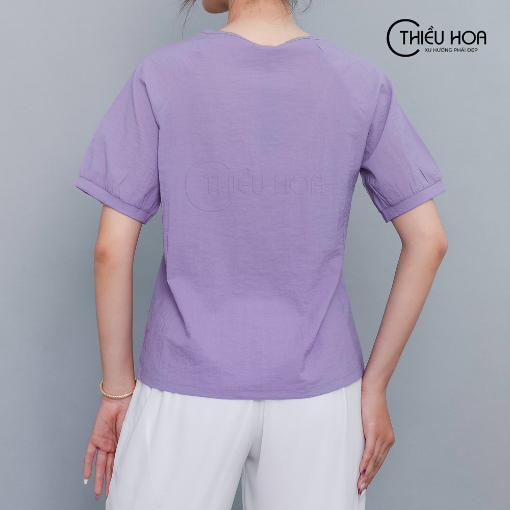 Áo Nữ Trung Niên Linen Tay Bồng Thanh Lịch Thiều Hoa Y969