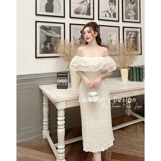ĐẦM MIDI NUDE XỐP BẸT VAI VOAN TẦNG