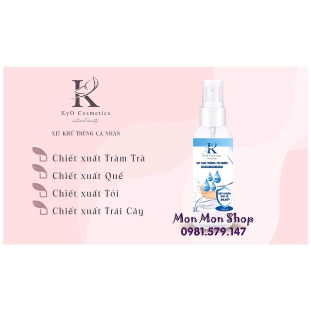 Xịt kháng khuẩn cho khẩu trang và cơ thể chai 100ml Kyo