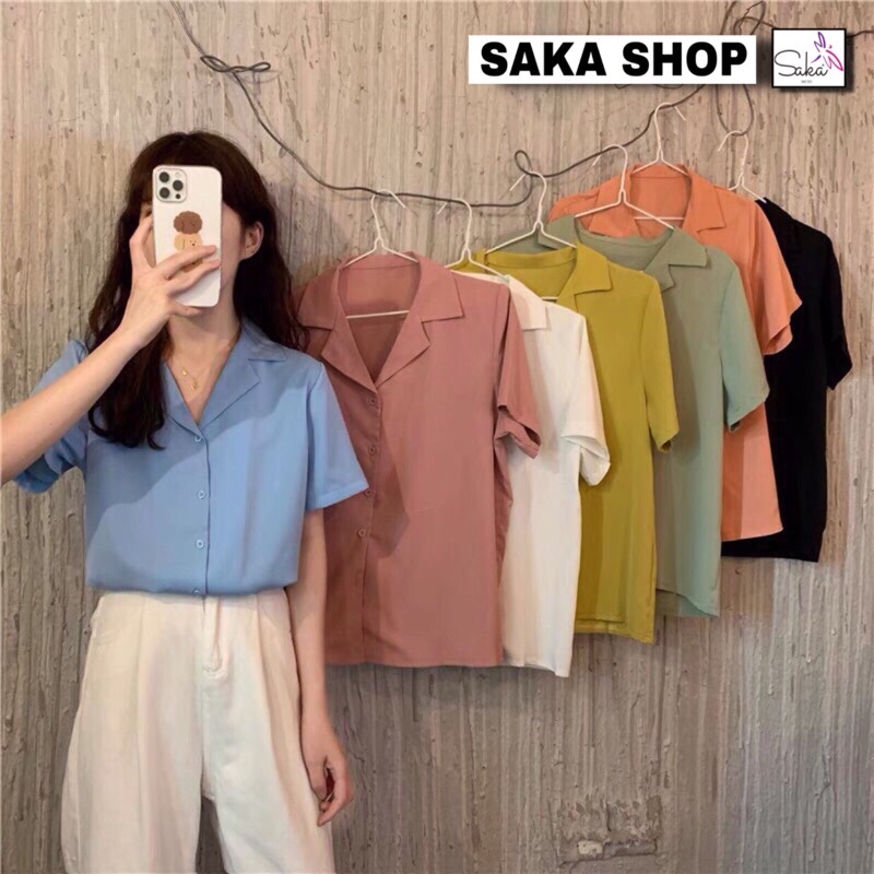 Áo sơ mi nữ tay ngắn cổ vest nhiều màu dễ thương