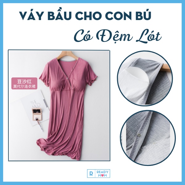 Đầm Bầu Cho Con Bú Có Đệm Lót V01 Hàng Trung Quốc Vải Modal Mặc Ở Nhà Đi