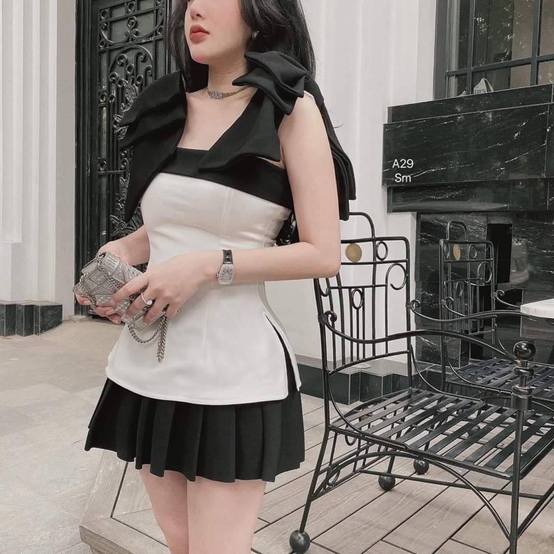 Set Xếp Ly Nơ Vai Cao Cấp H33 - Hình Thật Sp - Có Cúp sẵn