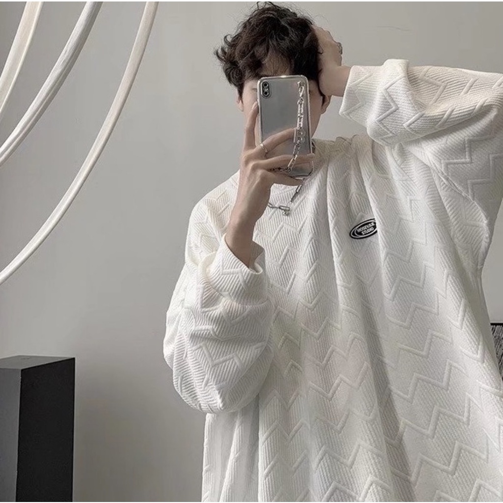 Áo sweater nỉ gân logo Mose Unisex [FREESHIP] Thun kiểu dài tay phồng form rộng basic đường phố hàn quốc peonyb ulzzang