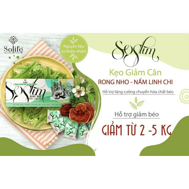 kẹo giảm cân soslim rong nho nấm linh chi - hộp 15 viên