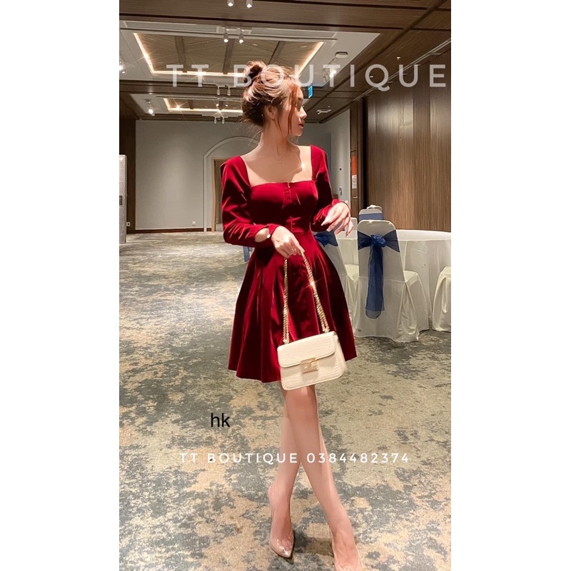 Váy Nhung Pha Xích Lưng Có Lưới