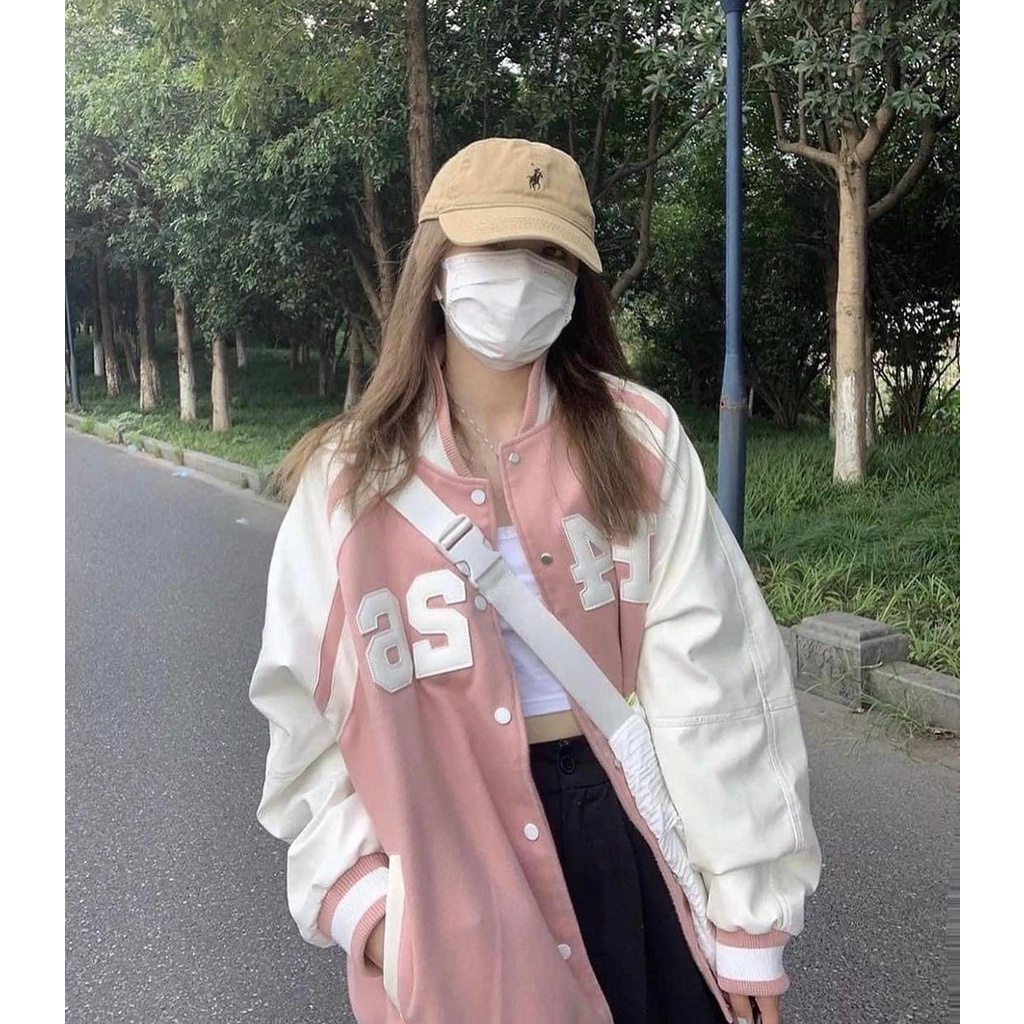 Áo Bomber E4-26 Tay Da Nữ CHICCLOTHES ♥️ Khoác raglan cúc bấm bóng chày 3 màu Hồng | Đỏ | Tím cá tính Ulzzang