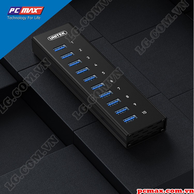 Bộ chia Hub USB 3.0 10 port tốc độ 5 Gbps Nguồn 5V4A Unitek H305A - Hàng chính hãng