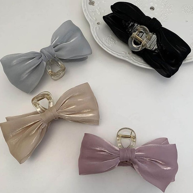 Kẹp Tóc Đính Nơ Lưới In Họa Tiết Cá Mập Phong Cách Hàn Quốc Dành Cho Nữ