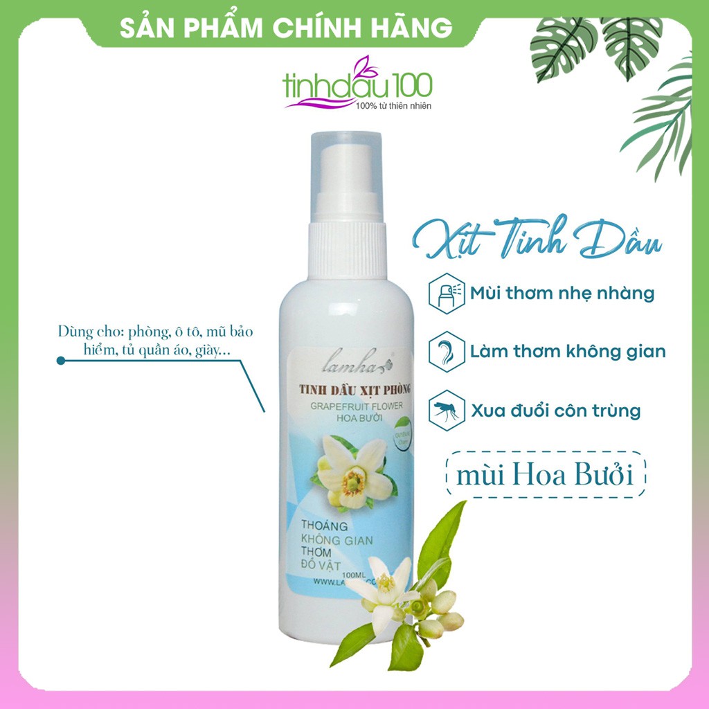 Tinh dầu xịt phòng hoa bưởi Lam Hà xịt thơm phòng, quần áo, thư giãn tinh thần 100ml Tinh Dầu 100 Shop