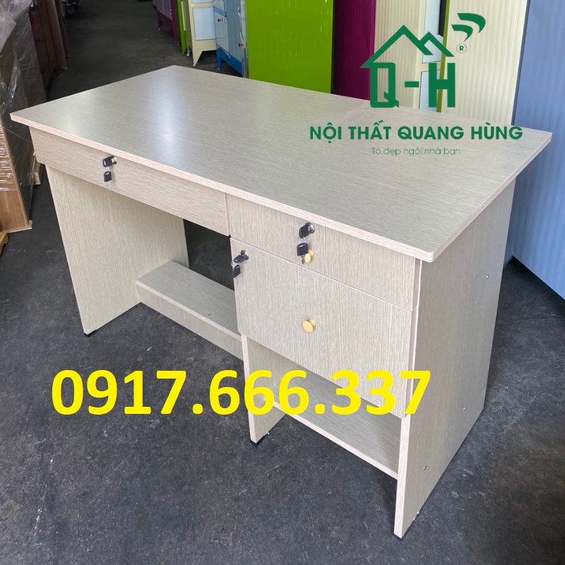 BÀN LÀM VIỆC VÁN ÉP 1M MÀU KEM CÓ 3 NGĂN KÉO - HÌNH ẢNH THỰC TẾ