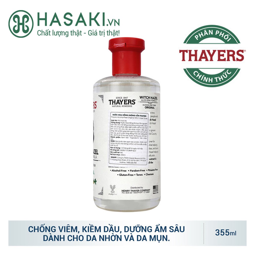 [Mã SKAMA8 giảm 8% đơn 300K] Nước Hoa Hồng Thayers Không Cồn Không Mùi Unscented 355ml