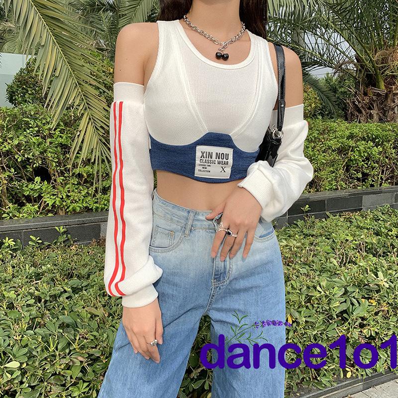 Áo Crop Top Dệt Kim Cổ Xẻ Sâu Gợi Cảm Cho Nữ