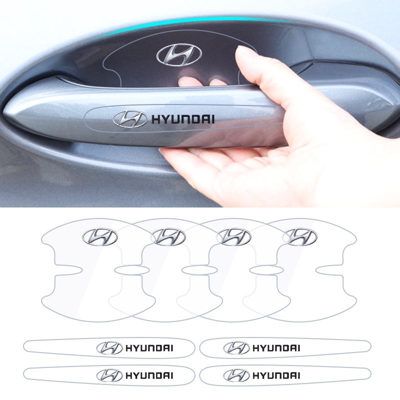 Set 8 Miếng Dán Trong Suốt Bảo Vệ Tay Cầm Cửa Xe Ô Tô Hyundai Matrix Getz Accent I10 I30 Ix25 IX35 Tucson Elantra