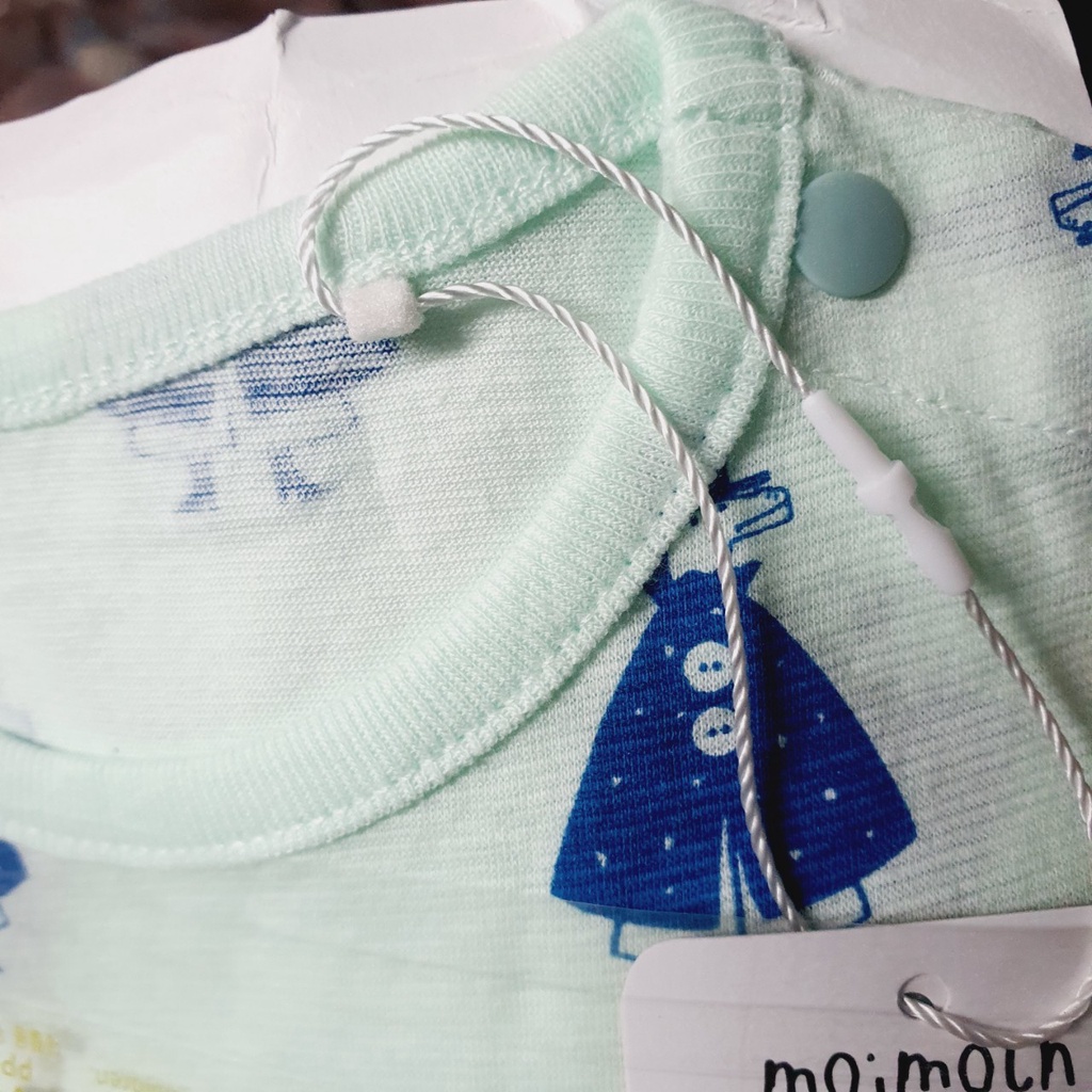 [120] Bộ cotton giấy dài tay mặc nhà hè thu xanh họa tiết Moimoln cho bé gái xuất Hàn dư xịn
