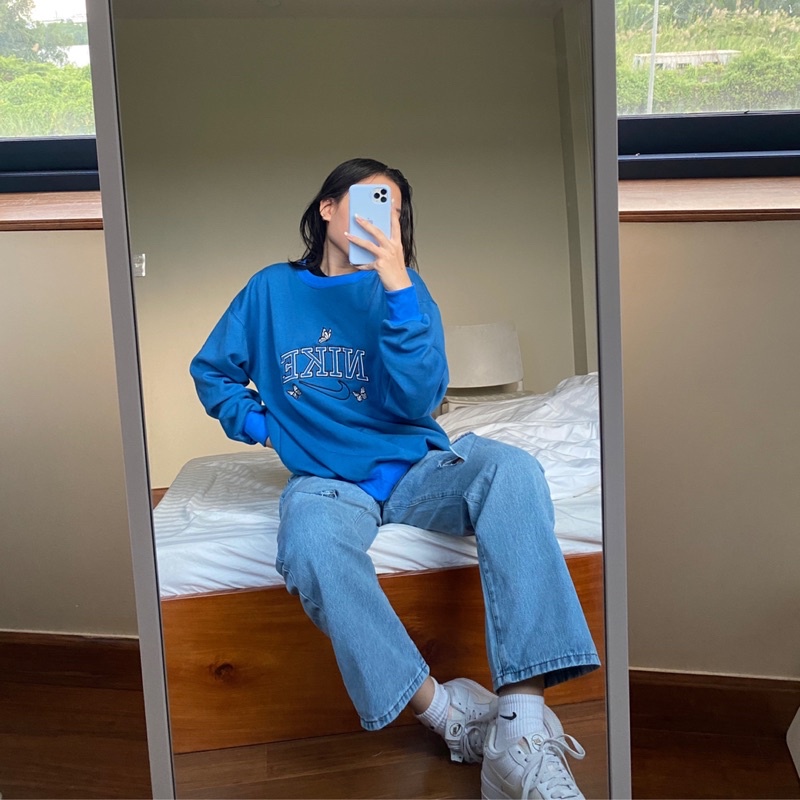Áo Sweater Thêu logo Xanh Biển