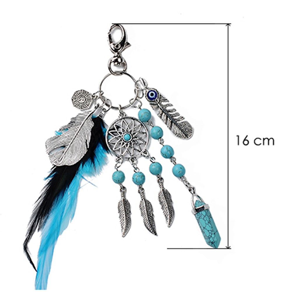 Móc khóa hình Dream Catcher đính ngọc và lông vũ độc đáo