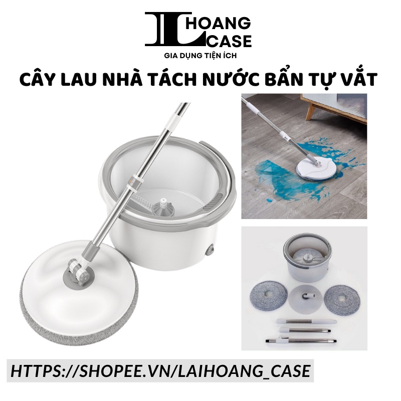 Bộ lau nhà tách nước bẩn , Cây lau nhà tự vắt xoay 360 độ thông minh tặng kèm bông lau