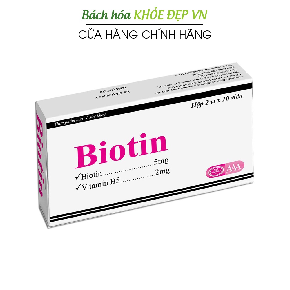 Viên uống bổ sung Biotin, Vitamin B5 giúp tóc chắc khỏe, giảm gãy rụng tóc - 20 viên [Biotin Vỉ 20v]