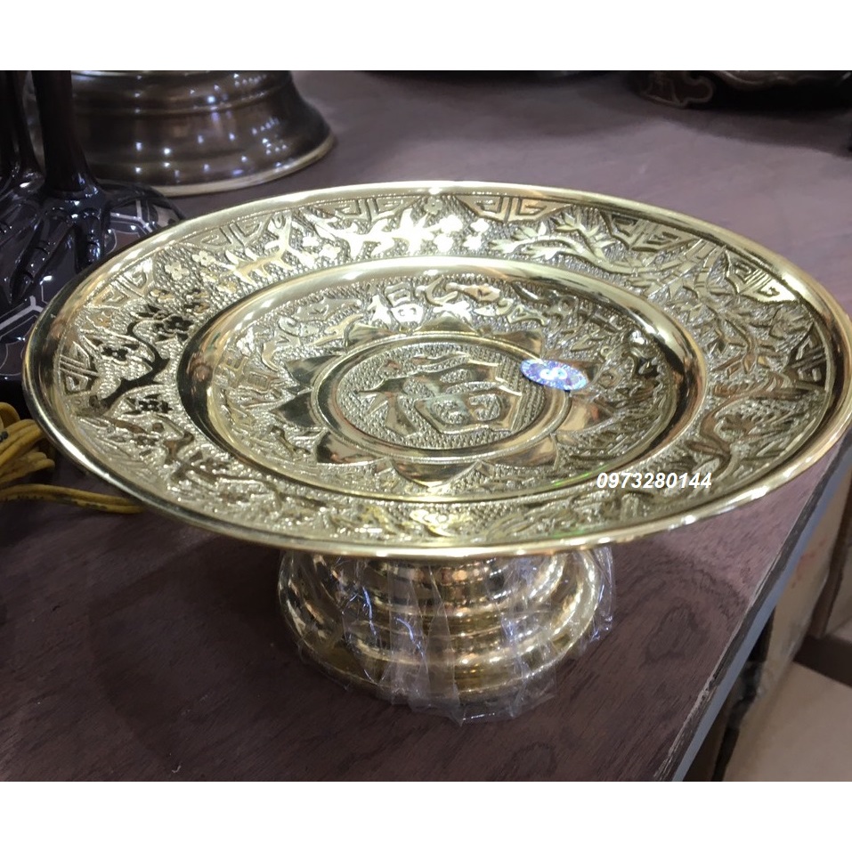 Mâm bồng , mâm ngũ quả bằng đồng màu vàng bóng cỡ 20cm