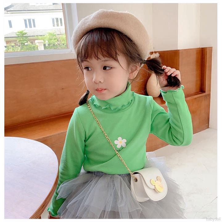 0-6Y Autumn Children Girls Thick Warm Floral High Collar Bottoming T-Shirt Top