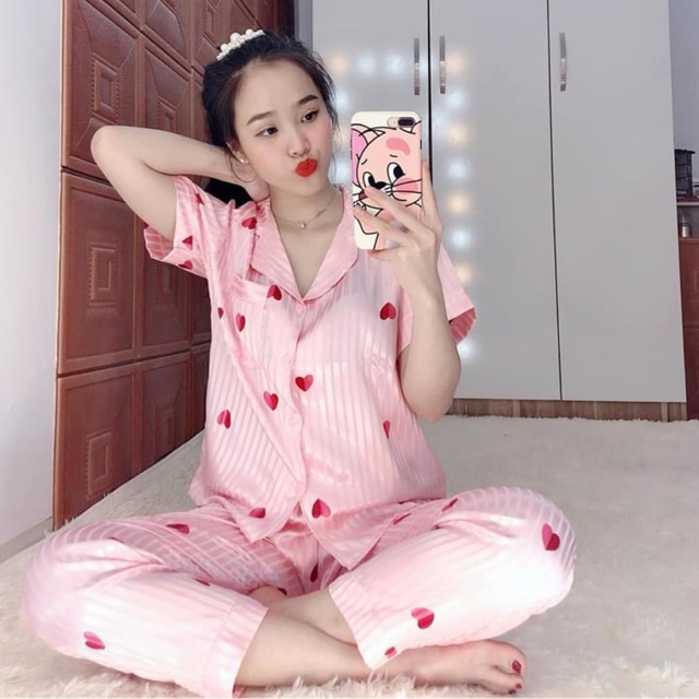 Bộ lụa gấm họa tiết tim cao cấp