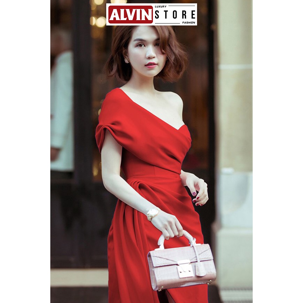 Đầm Dự Tiệc Cúp Ngực Choàng Vai Gợi Cảm Liền Váy Xếp Ly Phong Cách Alvin Store 2746