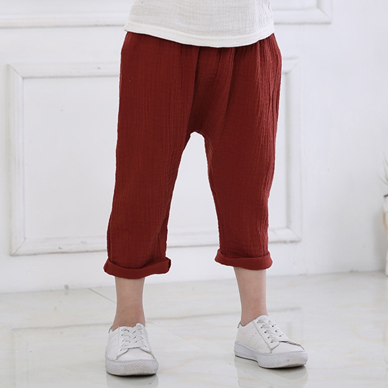 Quần Harem Dài Đến Mắt Cá Chân Chất Liệu Vải Lanh Màu Sắc Trơn Thời Trang Mùa Hè Cho Bé