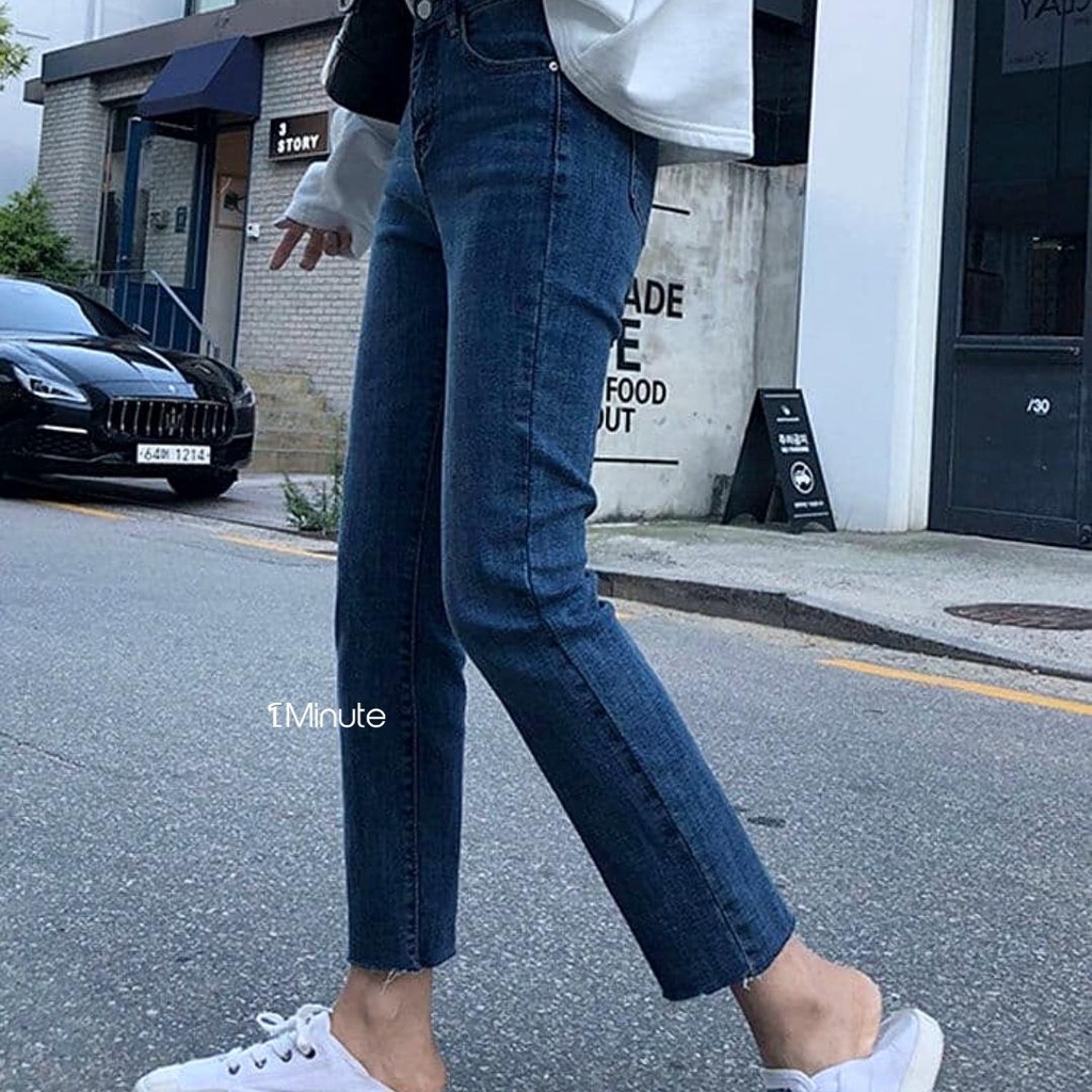 Quần Jeans Nữ Ống Đứng - Quần Bò Nữ Ống Đứng Cạp Cao Phong Cách Ulzzang