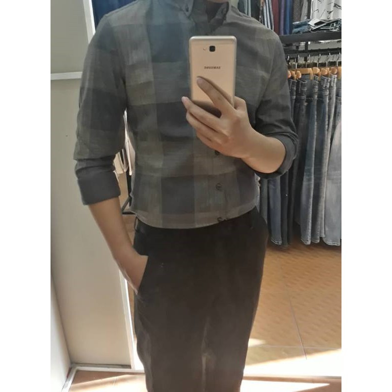 Sơ mi đũi nam kẻ ô vuông hàng đẹp Cao Cấp