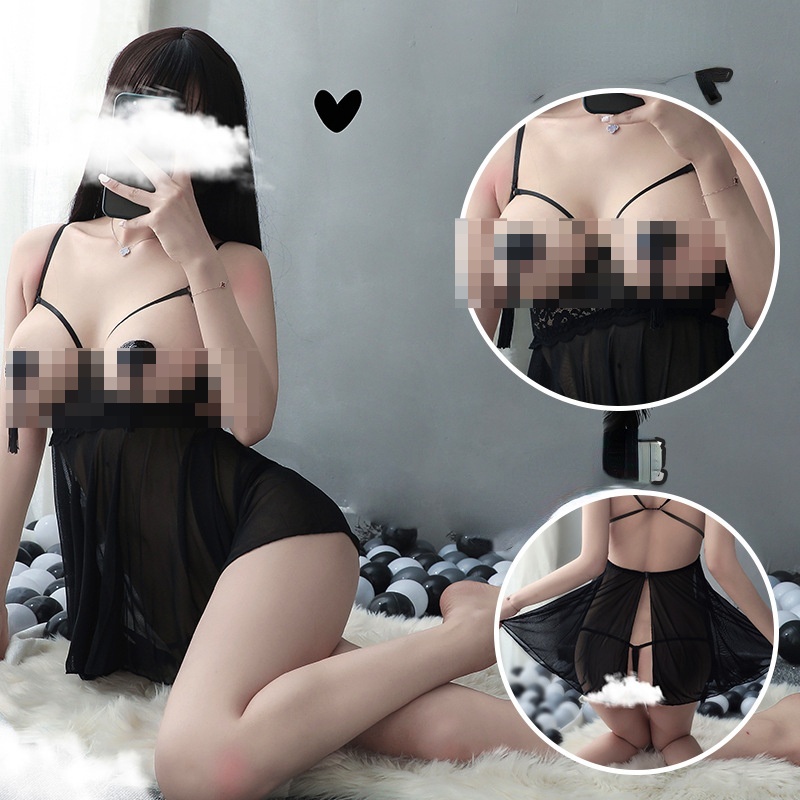 Đầm Ngủ Vải Lưới Trong Suốt Hở Lưng Thiết Kế Quyến Rũ